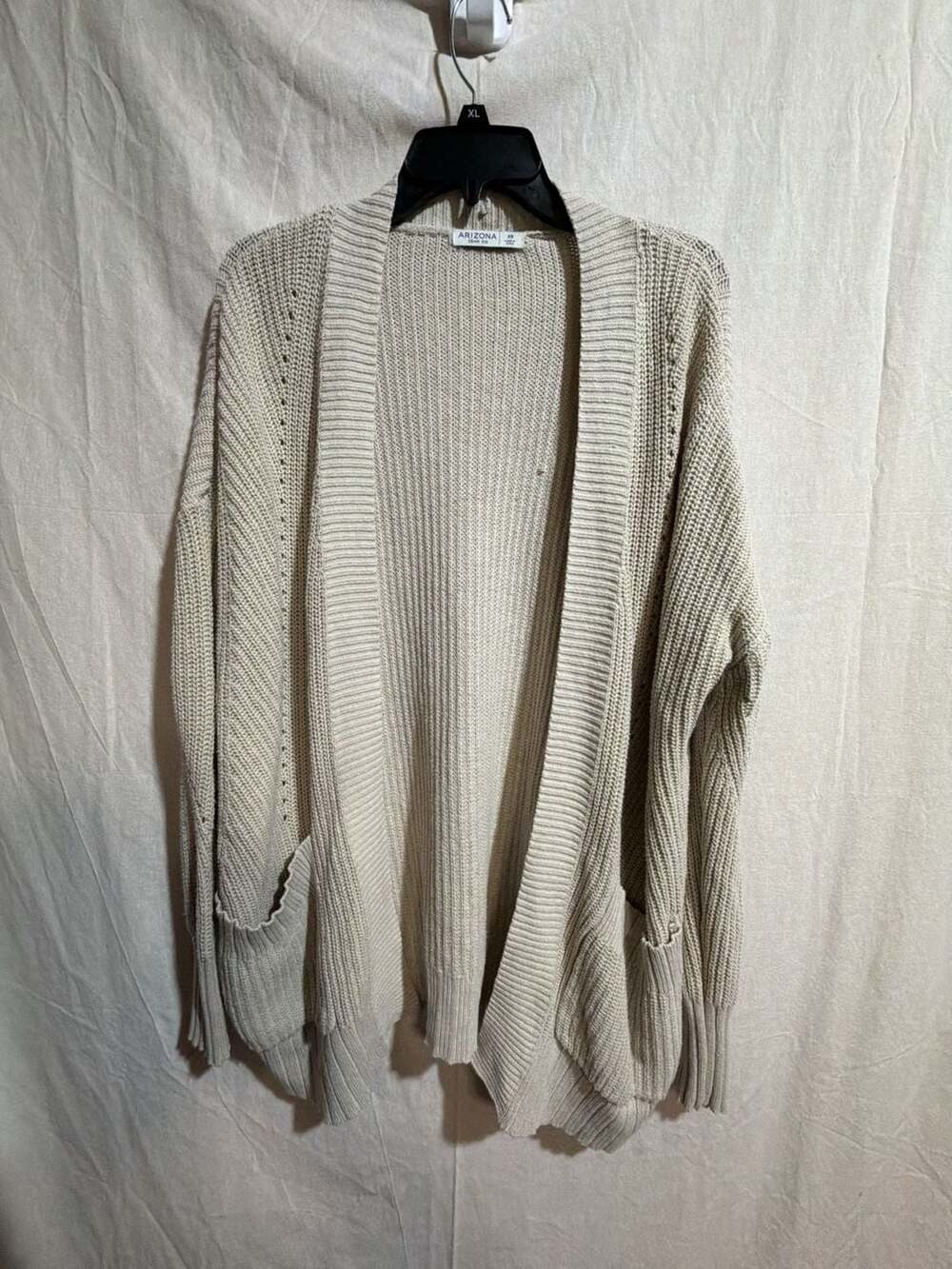 Arizona Jean Co. Women's Open Front Knit Cardigan Sweater Size XS Beige Cotton B